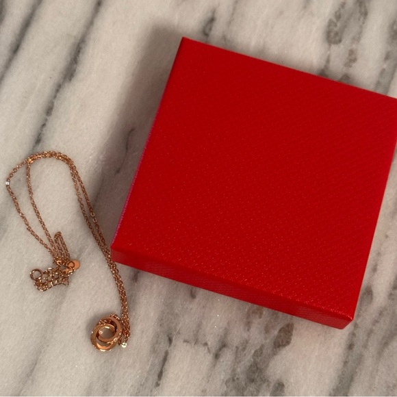 NWOT 925 Sterling Silver Double Circle CZ Necklace 8” Rose Gold Interlocking - Picture 9 of 14